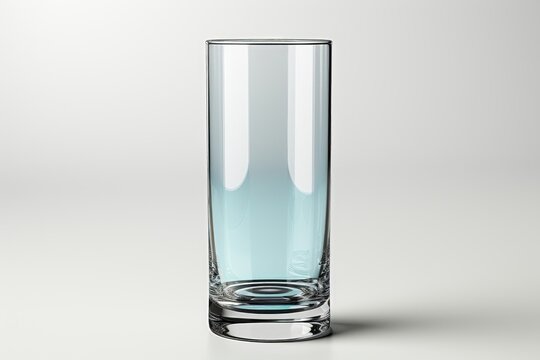 A close-up view of a tall glass, presented as a mockup, is showcased against a clean white background, offering a detailed and versatile canvas for design. Photorealistic illustration