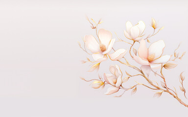 Golden-edged magnolia branches on an elegant background. Wedding invitations, greeting cards, wallpaper, background, printing, fabric
