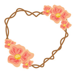 Heart shape floral wreath frame, love shape border with flower ornament vector illustration