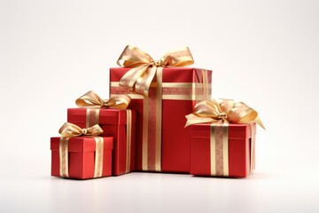 Obraz premium gift boxes with ribbon bow isolated on white background. generative AI.