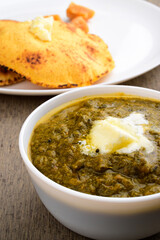 Closeup of bowl of saag punjabi food