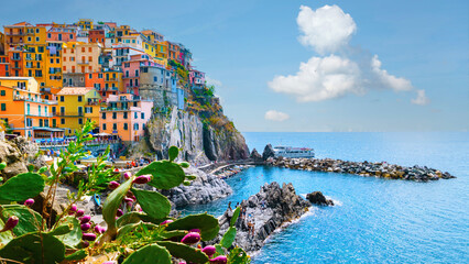 Manarola Village Cinque Terre Italy. colorful town Liguria - obrazy, fototapety, plakaty