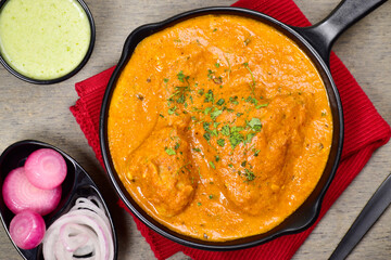 Restaurant style butter chicken top view
