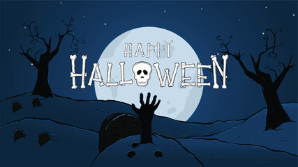 Halloween banners with skeleton, vampire, zombie hands. Vector Halloween monster hands  gravestones, horror night party and trick or treat event invite