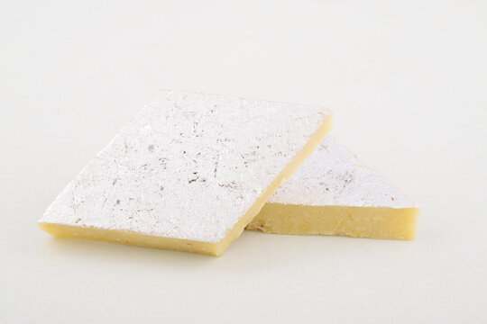 Kaju katli sweet on white background
