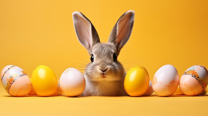 Fototapeta na wymiar easter bunny with eggs HD 8K wallpaper Stock Photographic Image 
