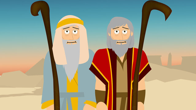 Cartoon Bible Illustration of Moses and Aaron