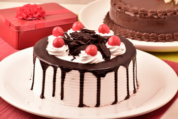 Closeup of choco cherry cake, whole cake