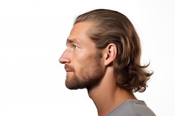 Fototapeta premium Man with Long Wavy Hair Gazing Thoughtfully to the Distance