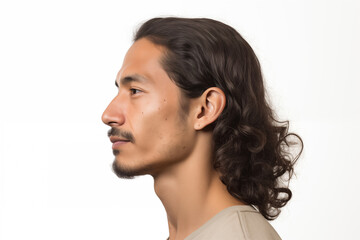 Man with Curly Hair and Mustache in Profile View