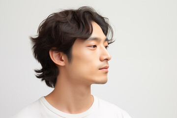 Wavy-Haired Asian Man in Calm Profile Side View