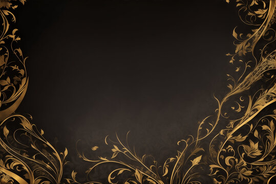 Black luxury background with golden line elements frame
