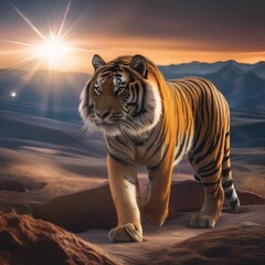 An immense, star-forged tiger with fur resembling solar flares, prowling the cosmic wilderness2