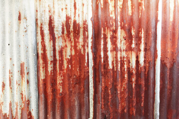 Old zinc wall texture background, rusty on galvanized metal panel sheeting.