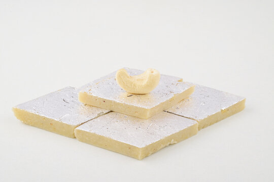 Kaju katli sweet on white background