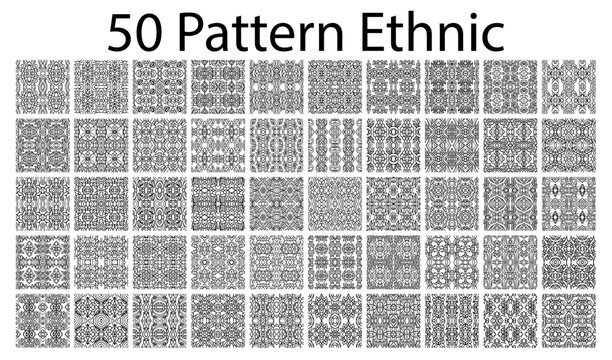 50 Collection of seamless ornamental vector patterns and swatches. White and black oriental backgrounds.