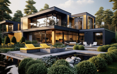 modern house with a garden and patio