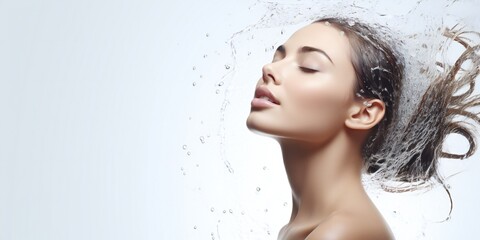 Beauty woman in fresh shower on white background Generative AI - obrazy, fototapety, plakaty