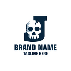Letter J Skull Logo Design Template Inspiration, Vector Illustration.