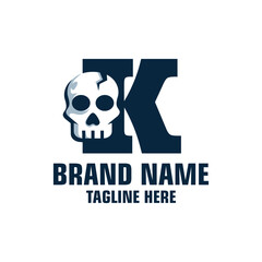 Letter K Skull Logo Design Template Inspiration, Vector Illustration.