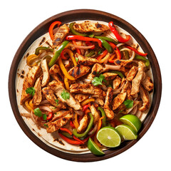 Chicken fajitas , top view, transparent background, isolated image, generative AI

