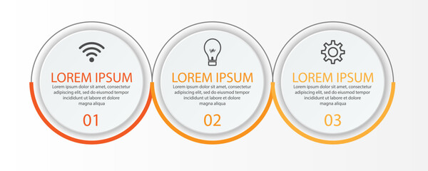 Business Infographic Template Design. Time line minimal concept with 3 option steps and marketing icons. Vector linear infographic with three connected elements. Can be used for your business gifts