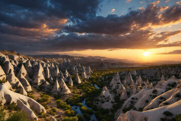 Sunrise in Cappadocia, Turkey fairy chimney rock travel promotion