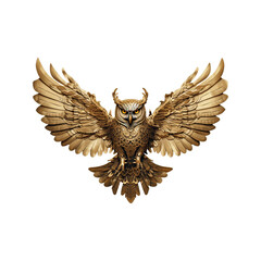 Owl, dark gold color. No shadows, highest details, 