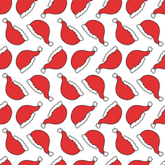 Seamless Pattern with Christmas Santa Claus hats. Perfect for Christmas cards, decorations, invitations, banners, labels, gift paper. Vector flat illustration.
