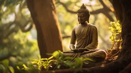Tuinposter buddha statue in green zen environment © Yash