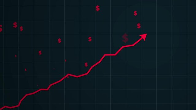 Red Arrow Rising On Grid With Dollar Signs. Price Increase Chart. Inflation Concept