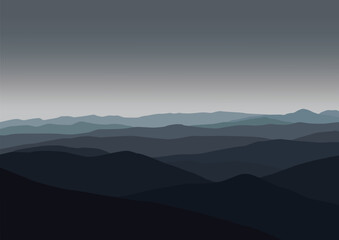 Dark landscape mountains. Vector illustration in flat style.