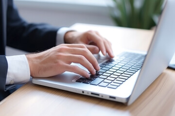 Man In A Business Suit Behind A Laptop Created Using Artificial Intelligence