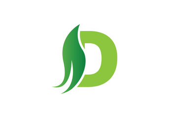 Fototapeta premium Abstract D letter nature logo with leaf template.