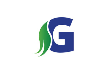 Abstract G letter nature logo with leaf template.