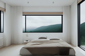 Minimalist bedroom with natural views.