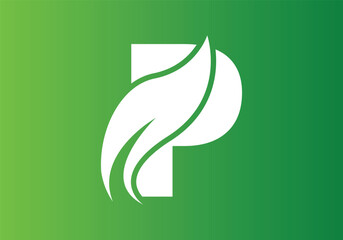 Abstract P letter nature logo with leaf template.