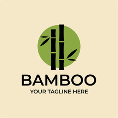green Bamboo badge logo vector simple illustration template icon graphic design