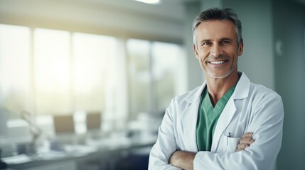 Portrait of a dental doctor with a background in a dental room, a dentist in a hospital
