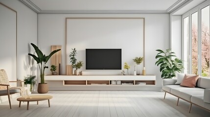 TV cabinet in a scandinavian decor living room.