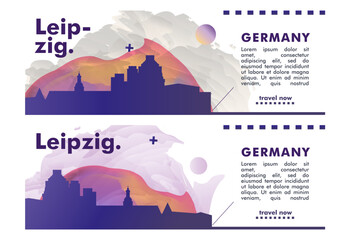 Germany Leipzig city banner pack with abstract skyline, cityscape, landmark and attraction. Saxony vertical travel vector illustration layout set for website, page, presentation, header, footer