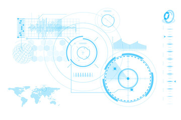 Digital png illustration of blue data and scope scanning on transparent background