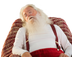 Digital png photo of caucasian male santa claus sleeping on transparent background