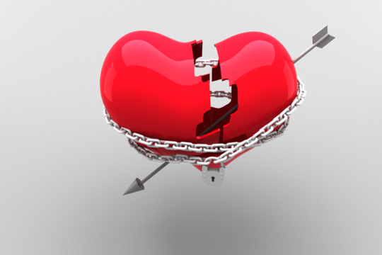 Digital png illustration of heart with chain and arrow on transparent background - Powered by Adobe