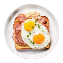 Fototapeta na wymiar fried eggs with bacon isolated on transparent background Remove png, Clipping Path