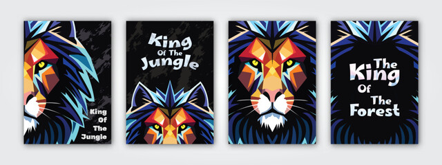cover set, lion the king of the jungle - obrazy, fototapety, plakaty