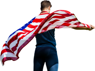 Digital png photo of caucasian man holding american flag on transparent background