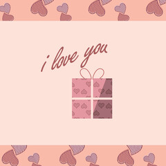 Digital png illustration of i love you text with gift and hearts on beige and transparent background