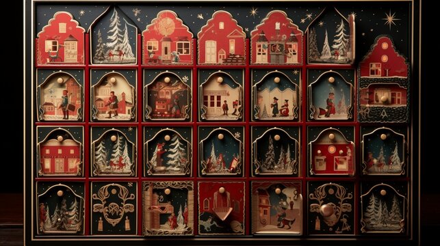 A beautifully crafted advent calendar, each door hiding a festive treat.