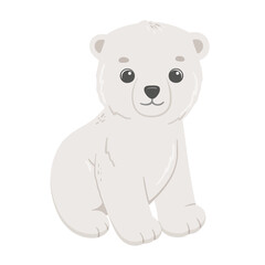 Cute baby bear. Vector cartoon hand drawn childish illustration for kids. Polar animal isolated on white